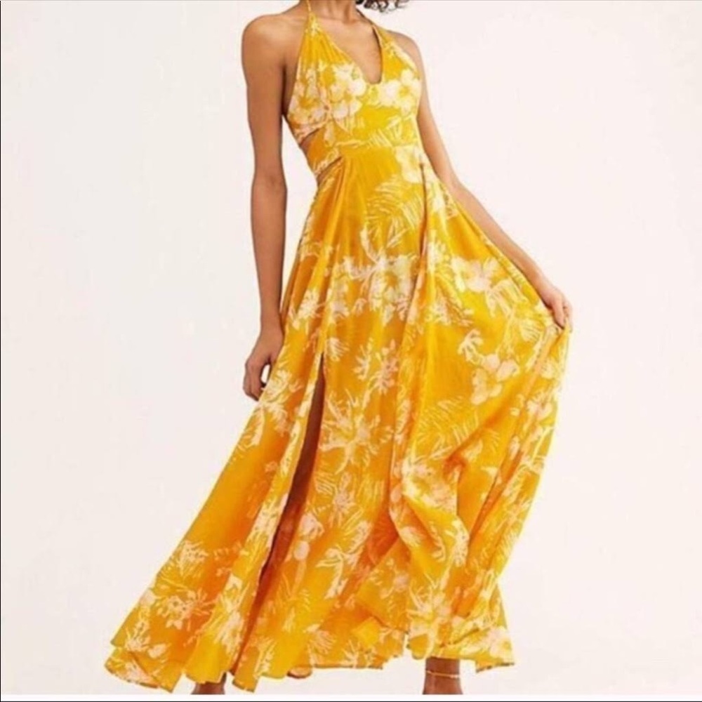 Free People Yellow Maxi Dress with Slits. Size XS